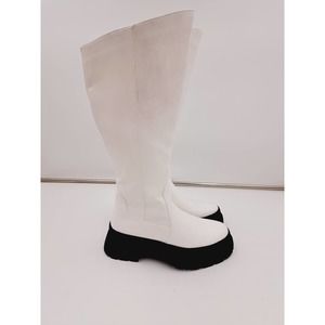DREAM PAIRS White KneeHigh Comfortable Chunky Platform Side Zip Lug Sole Boots 6